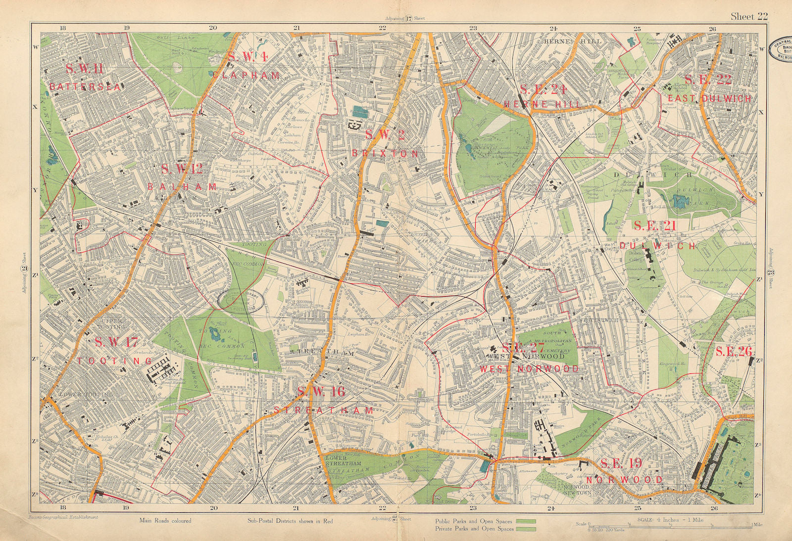 STREATHAM W Norwood Balham Brixton Tooting Dulwich Herne Hill. BACON 1934 map
